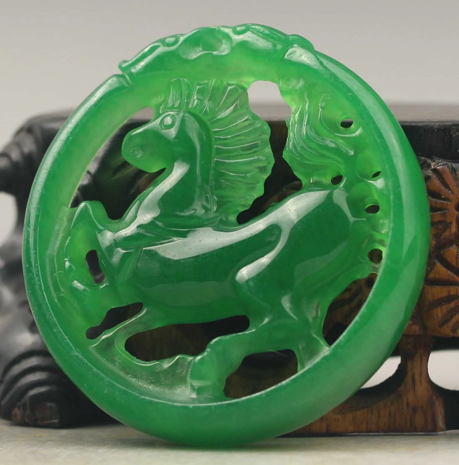 10% OFF- Certified Natural Icy Jadeite Emerald Jade Handcarved Horse Pendant《Grade A》NO.C964