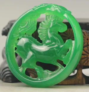 10% OFF- Certified Natural Icy Jadeite Emerald Jade Handcarved Horse Pendant《Grade A》NO.C964