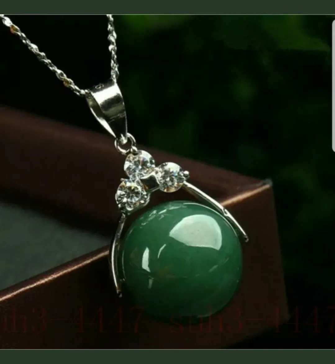 10% OFF- Certified Natural Jadeite Emerald A Jade Handcrafted Bead Pendant-Silver Necklace