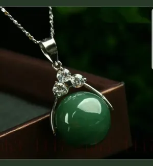10% OFF- Certified Natural Jadeite Emerald A Jade Handcrafted Bead Pendant-Silver Necklace