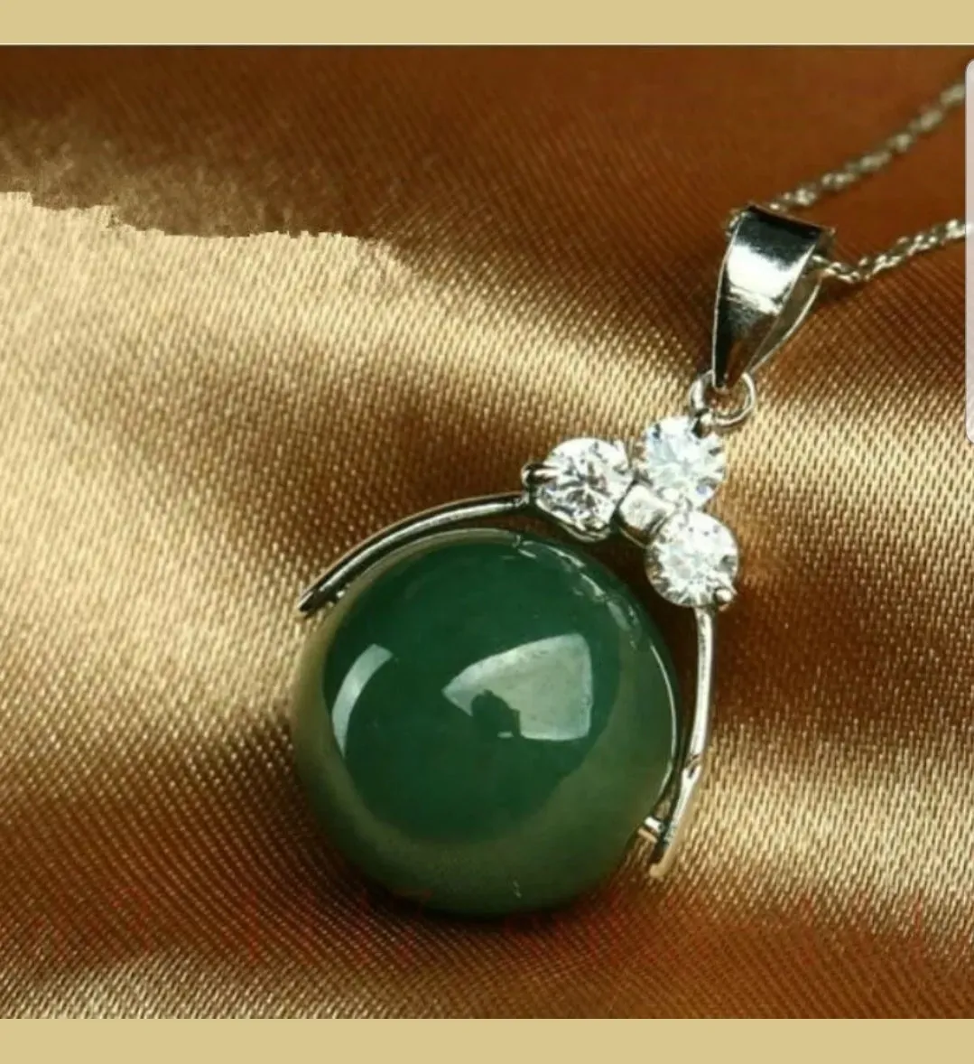 10% OFF- Certified Natural Jadeite Emerald A Jade Handcrafted Bead Pendant-Silver Necklace