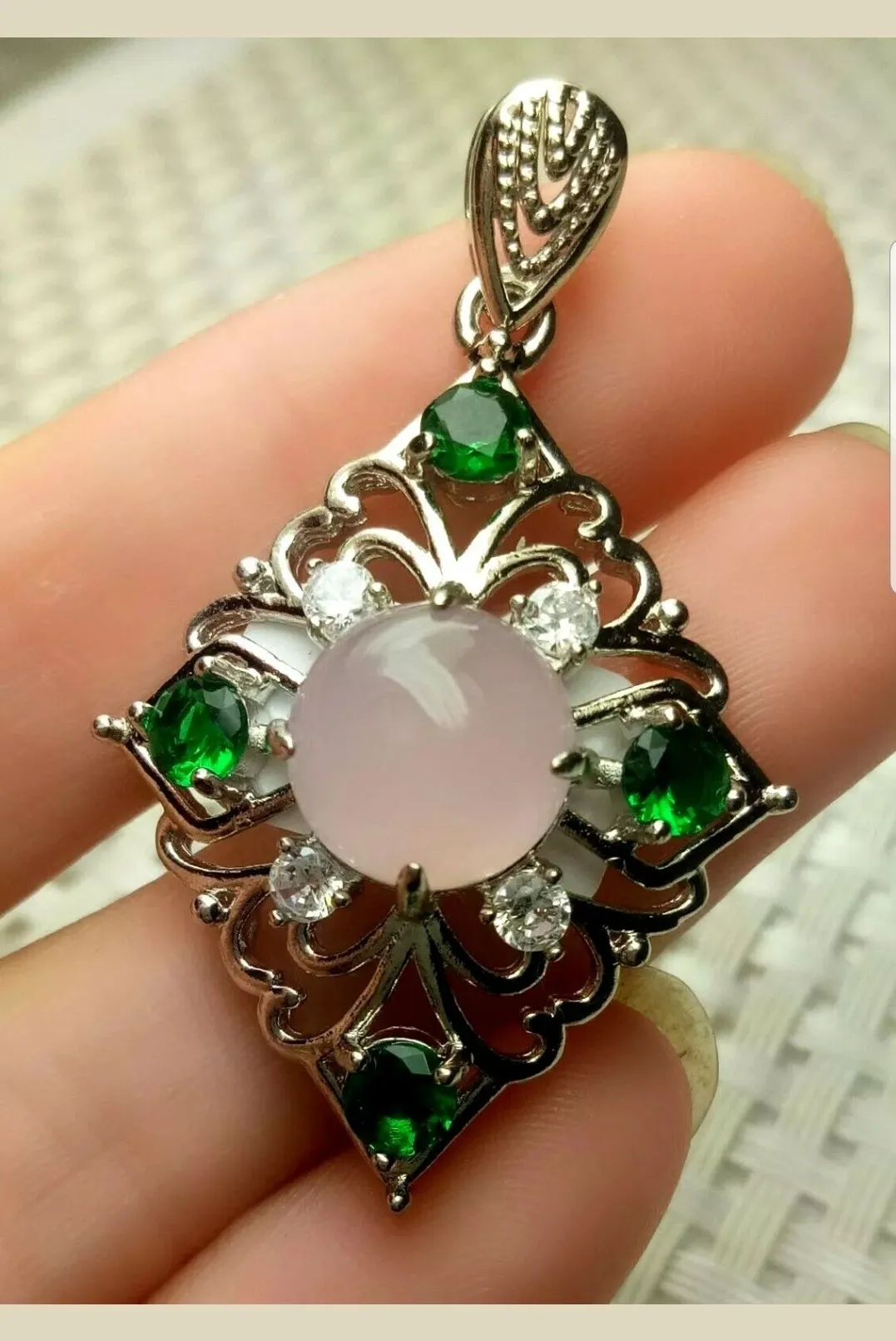 10% OFF- Certified Natural Jadeite Emerald A Jade Handcrafted Beautiful 925 Sterling Silver Pendant