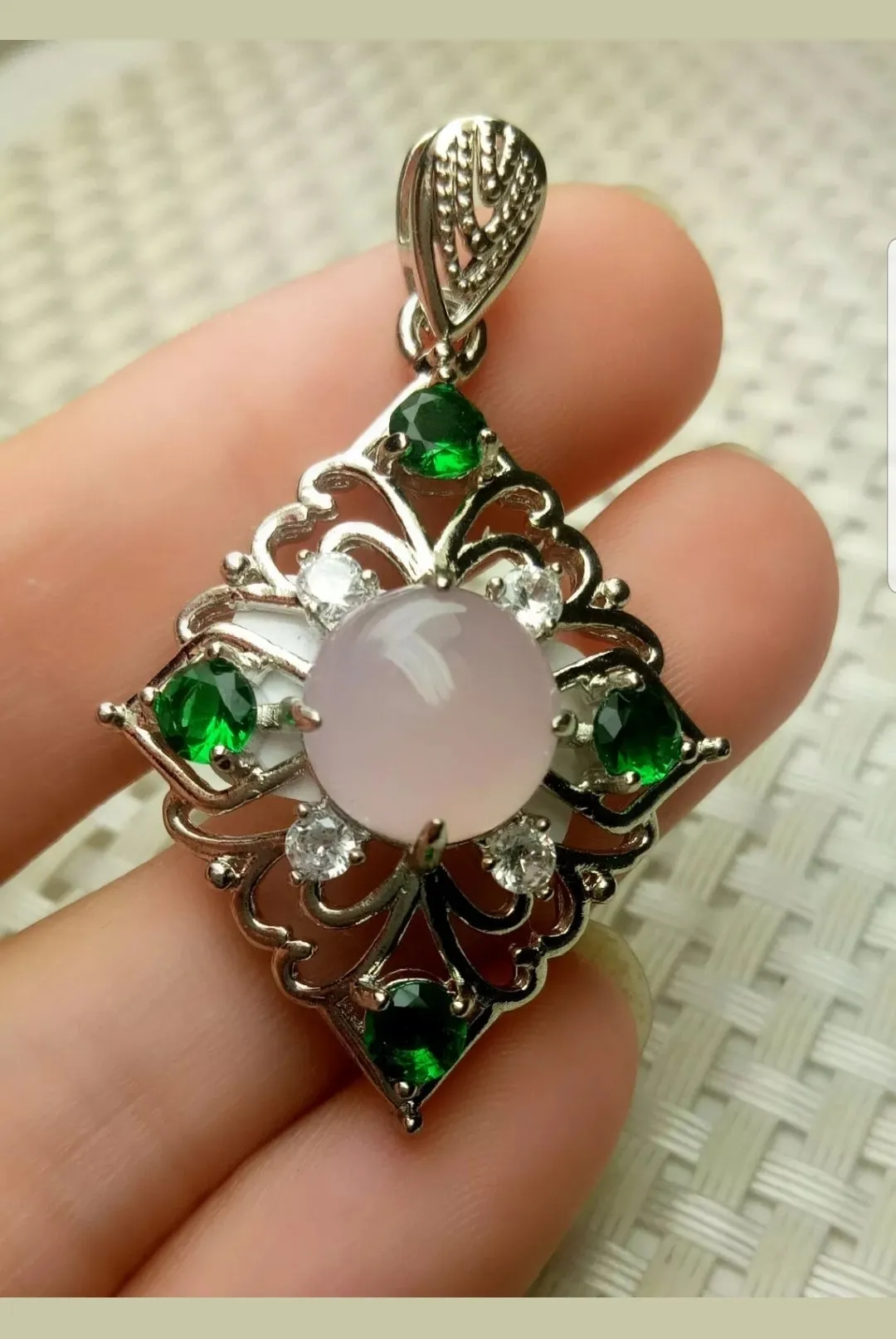 10% OFF- Certified Natural Jadeite Emerald A Jade Handcrafted Beautiful 925 Sterling Silver Pendant