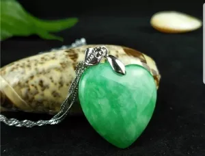 10% OFF- Certified Natural Jadeite Emerald A Jade Handcrafted Heart Pendant-Silver Necklace