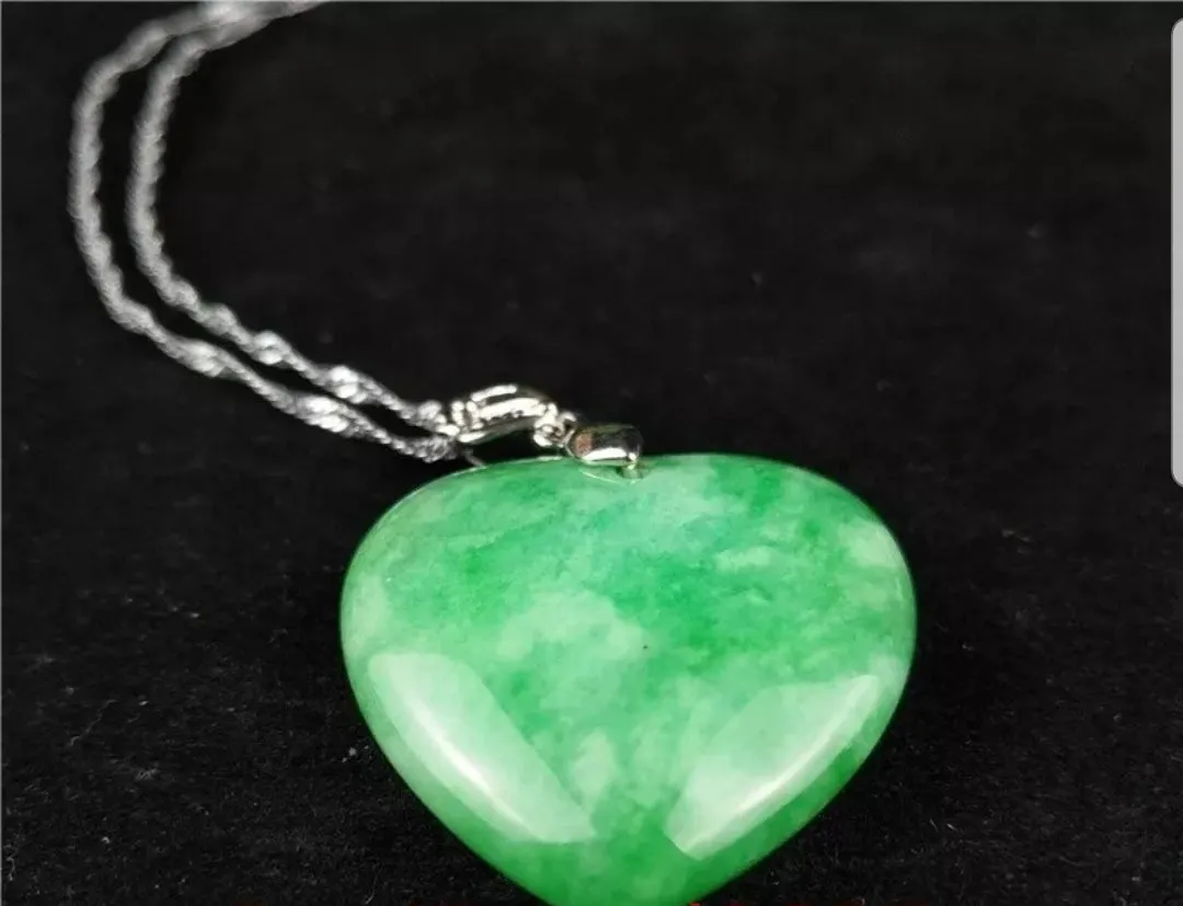 10% OFF- Certified Natural Jadeite Emerald A Jade Handcrafted Heart Pendant-Silver Necklace