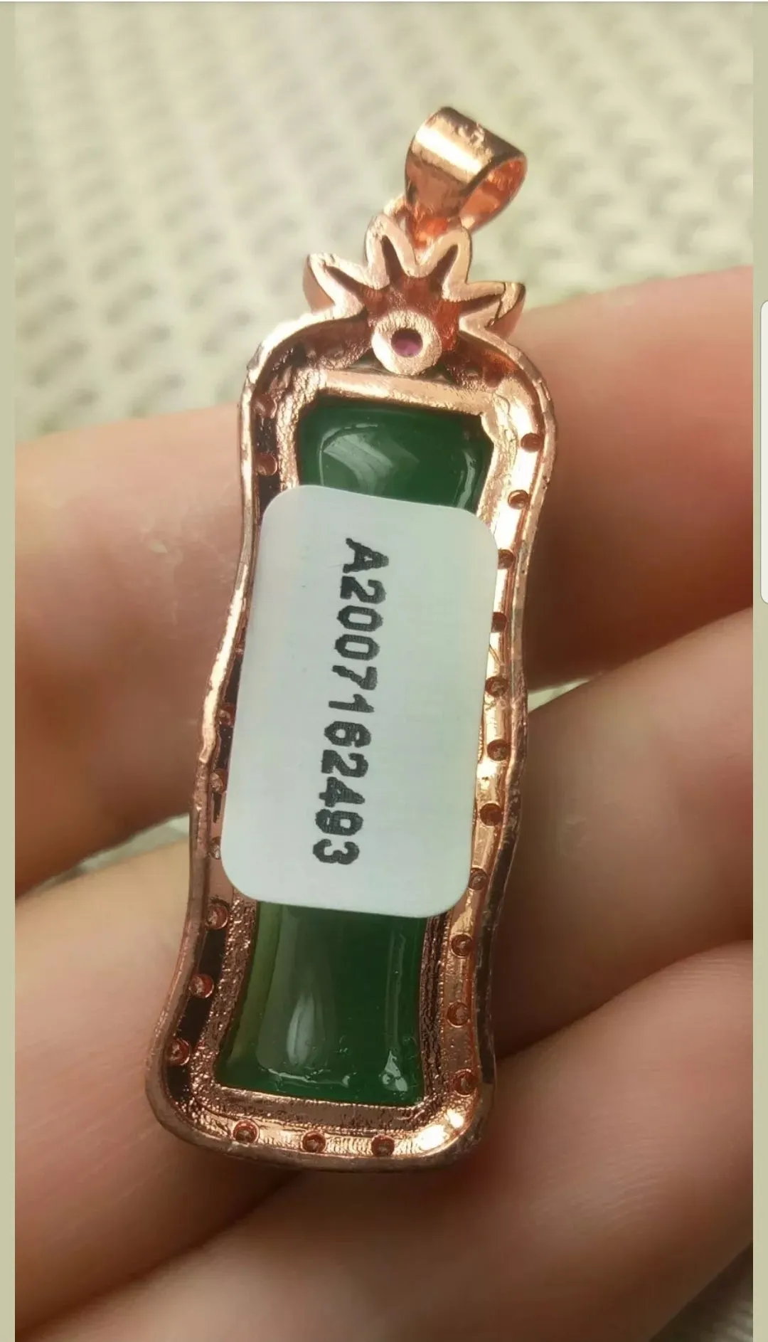 10% OFF- Certified Natural Jadeite Emerald A Jade Handcrafted Lucky Bamboo Rose GP 925 Sterling Silver Pendant
