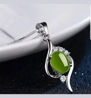 10% OFF- Certified Natural Jadeite Emerald A Jade Handcrafted Pendant-Silver Necklace