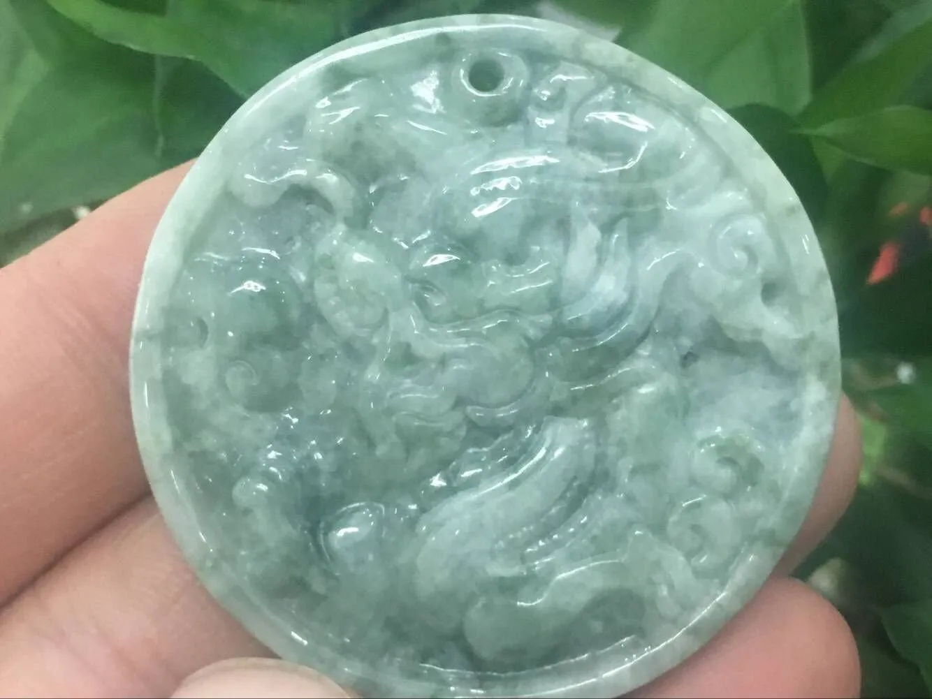 10% OFF- Certified Natural Jadeite Emerald A*Jade Carved Dragon Pendant K954