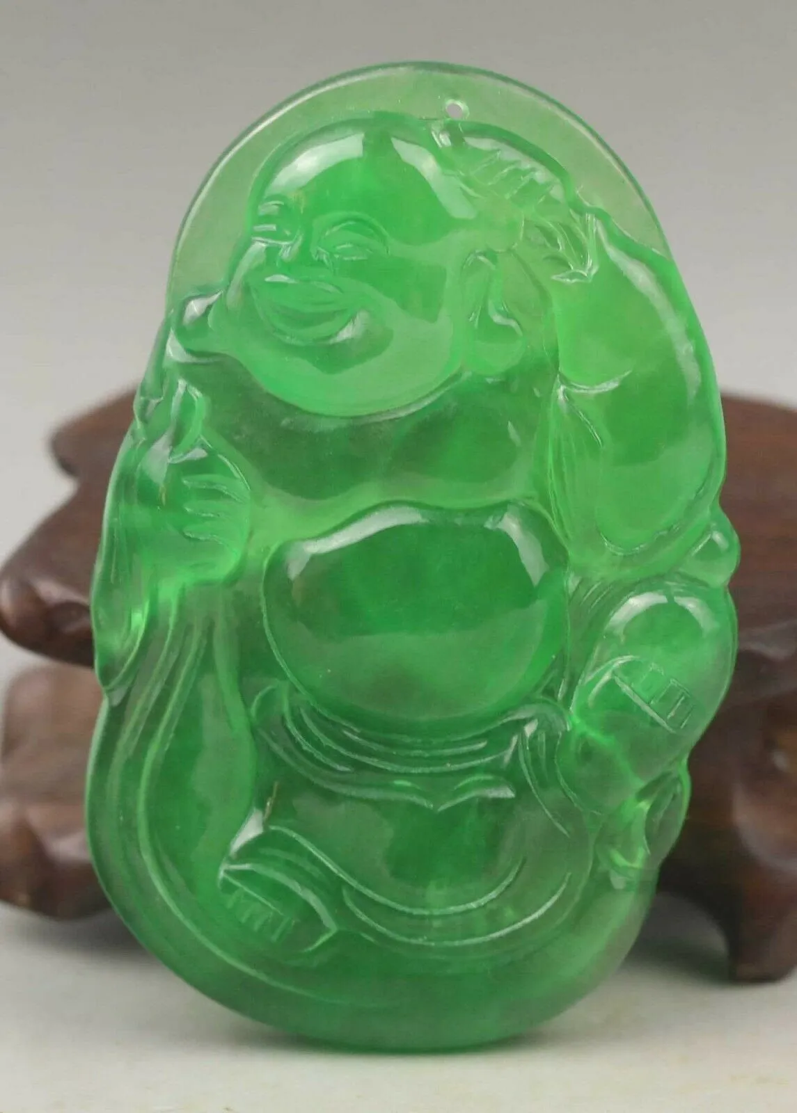 10% OFF- Certified Natural Jadeite Emerald A*Jade HandCarved Buddha Pendant A1940