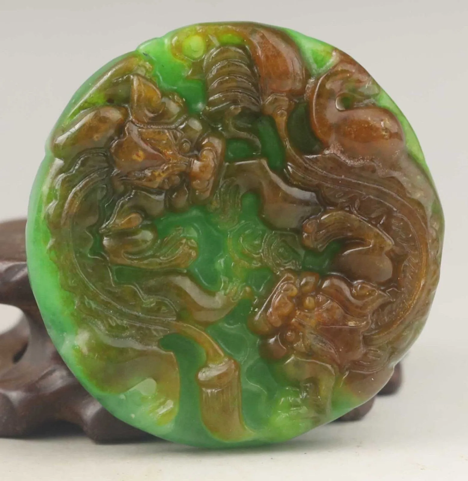 10% OFF- Certified Natural Jadeite Emerald A*Jade HandCarved Double Dragon Pendant A1940