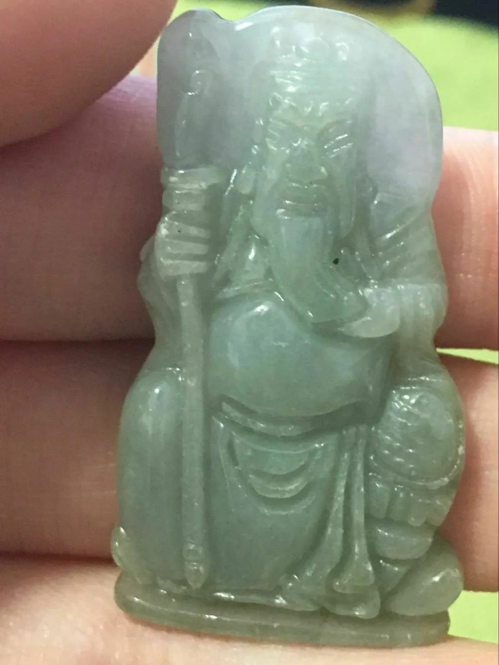 10% OFF- Certified Natural Jadeite Emerald A*Jade HandCarved Guan Yu Pendant X2389