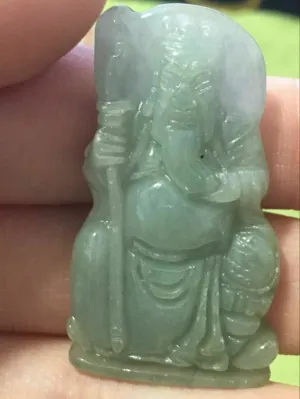 10% OFF- Certified Natural Jadeite Emerald A*Jade HandCarved Guan Yu Pendant X2389