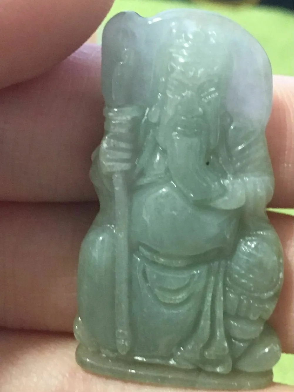10% OFF- Certified Natural Jadeite Emerald A*Jade HandCarved Guan Yu Pendant X2389