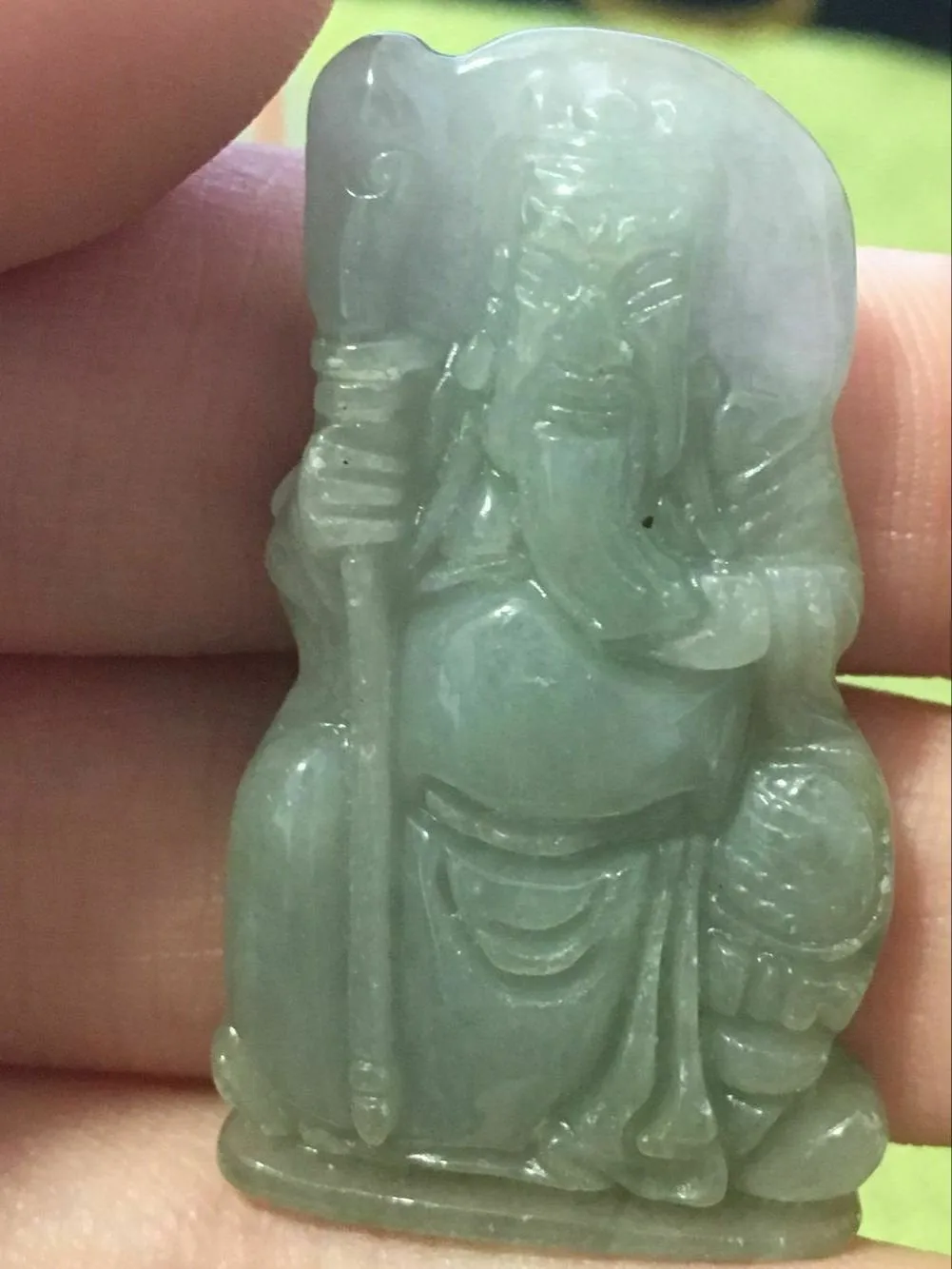10% OFF- Certified Natural Jadeite Emerald A*Jade HandCarved Guan Yu Pendant X2389