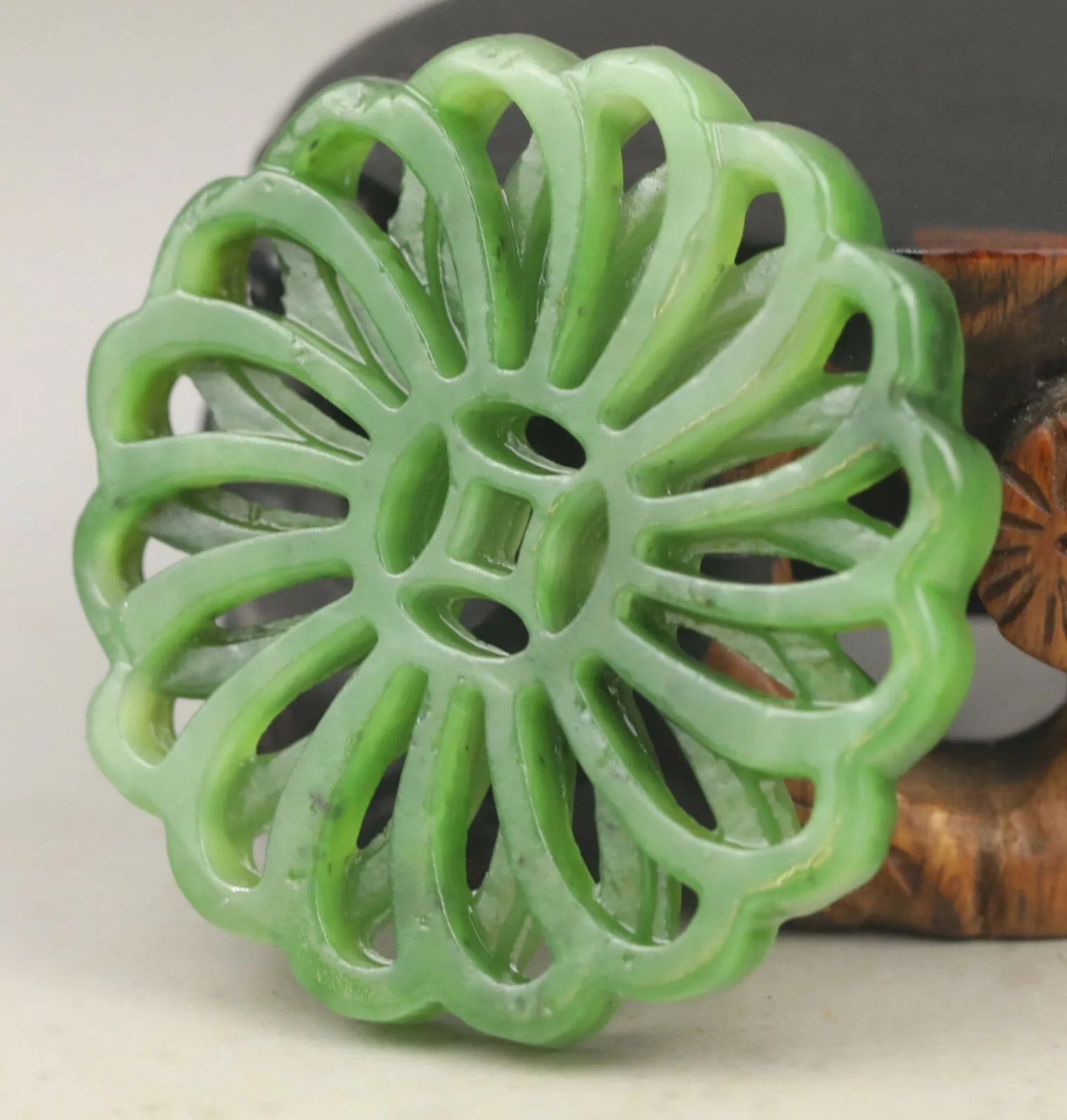 10% OFF- Certified Natural Jadeite Emerald A*Jade HandCarved Hongshan Culture flower Pendant NO.G304