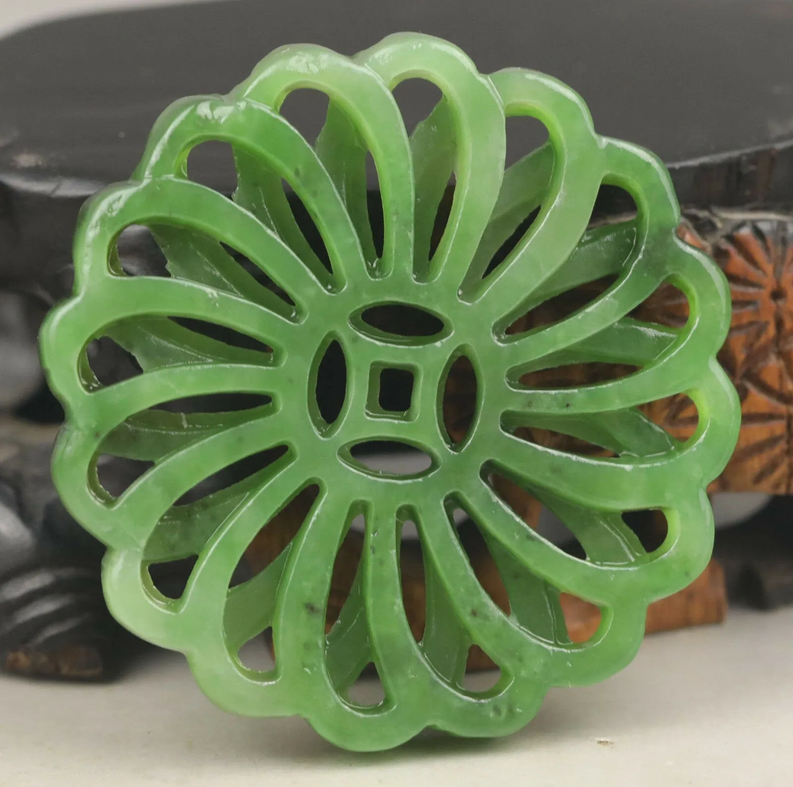 10% OFF- Certified Natural Jadeite Emerald A*Jade HandCarved Hongshan Culture flower Pendant NO.G304