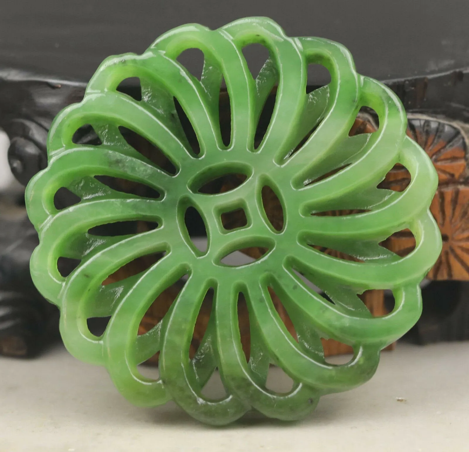 10% OFF- Certified Natural Jadeite Emerald A*Jade HandCarved Hongshan Culture flower Pendant NO.G304