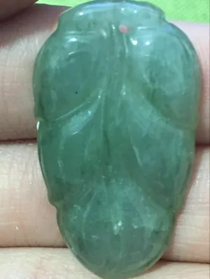 10% OFF- Certified Natural Jadeite Emerald A*Jade HandCarved Leaf Pendant X2325