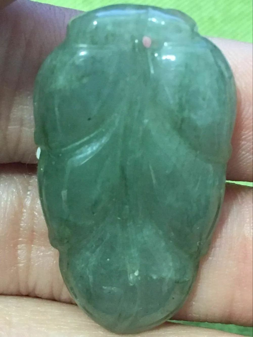 10% OFF- Certified Natural Jadeite Emerald A*Jade HandCarved Leaf Pendant X2325