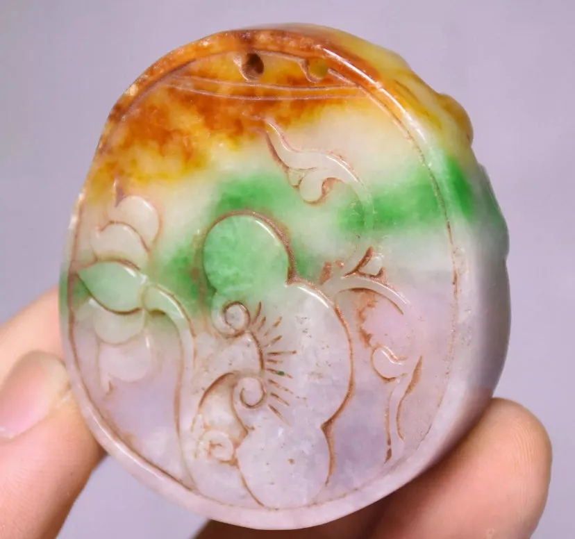 10% OFF- Certified Natural MultiColor Jadeite Emerald Jade Handcarved GoldFish Pendant《Grade A》NO.C888