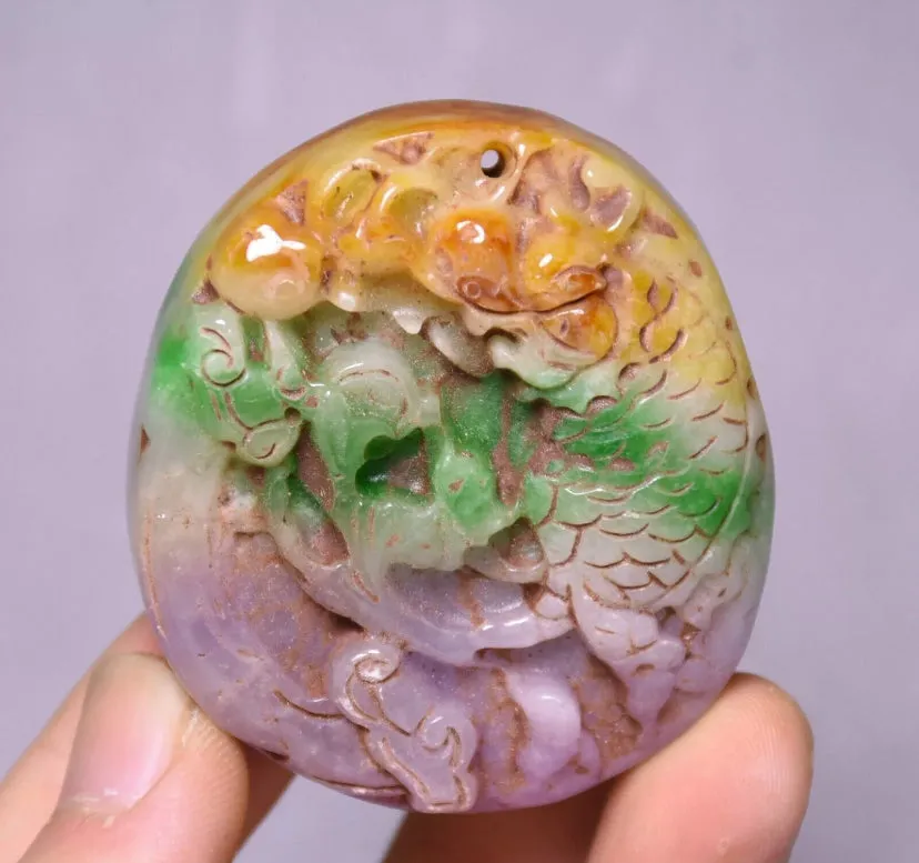 10% OFF- Certified Natural MultiColor Jadeite Emerald Jade Handcarved GoldFish Pendant《Grade A》NO.C888