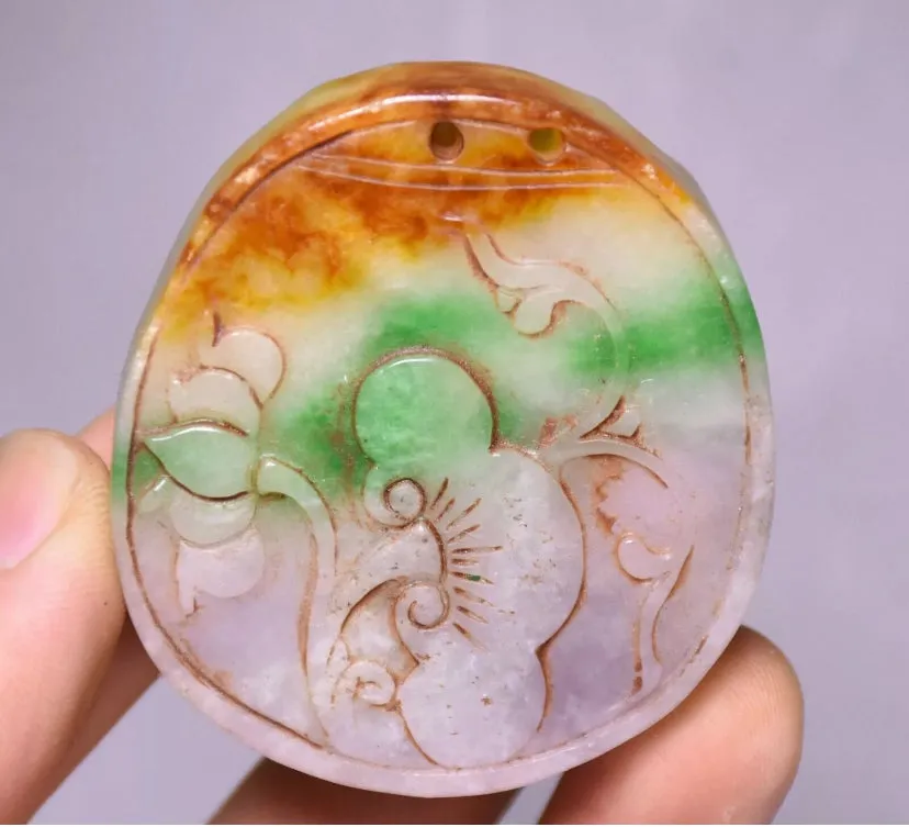 10% OFF- Certified Natural MultiColor Jadeite Emerald Jade Handcarved GoldFish Pendant《Grade A》NO.C888