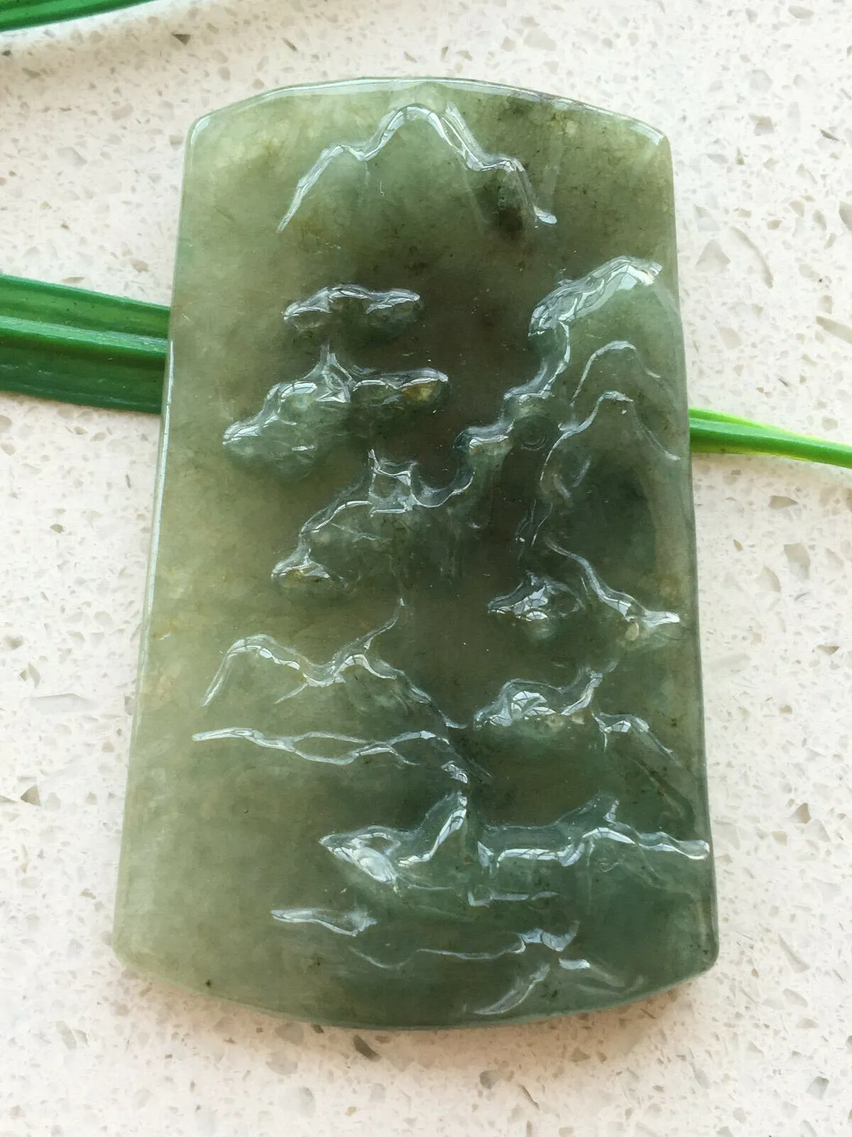 10% OFF- Certified Natural Oily Green Jadeite Emerald A*Jade Handcarved Landscape Pendant X0230