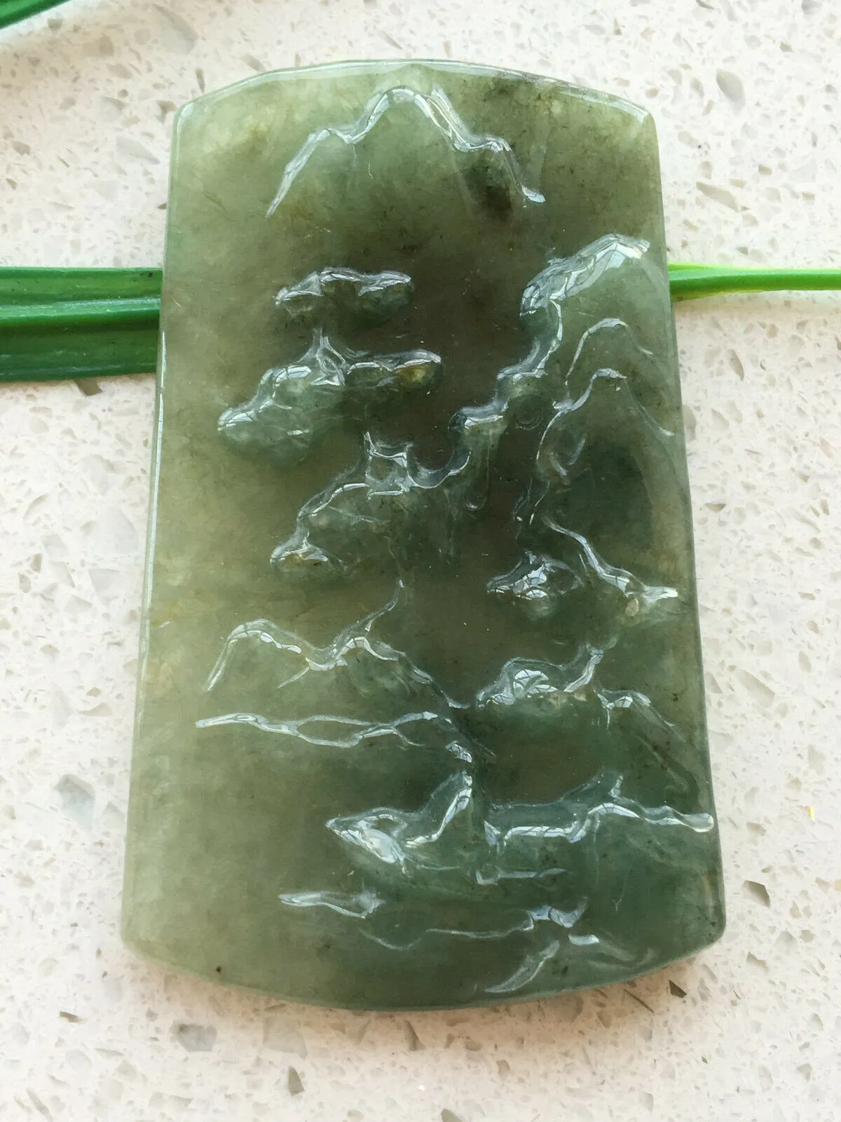 10% OFF- Certified Natural Oily Green Jadeite Emerald A*Jade Handcarved Landscape Pendant X0230