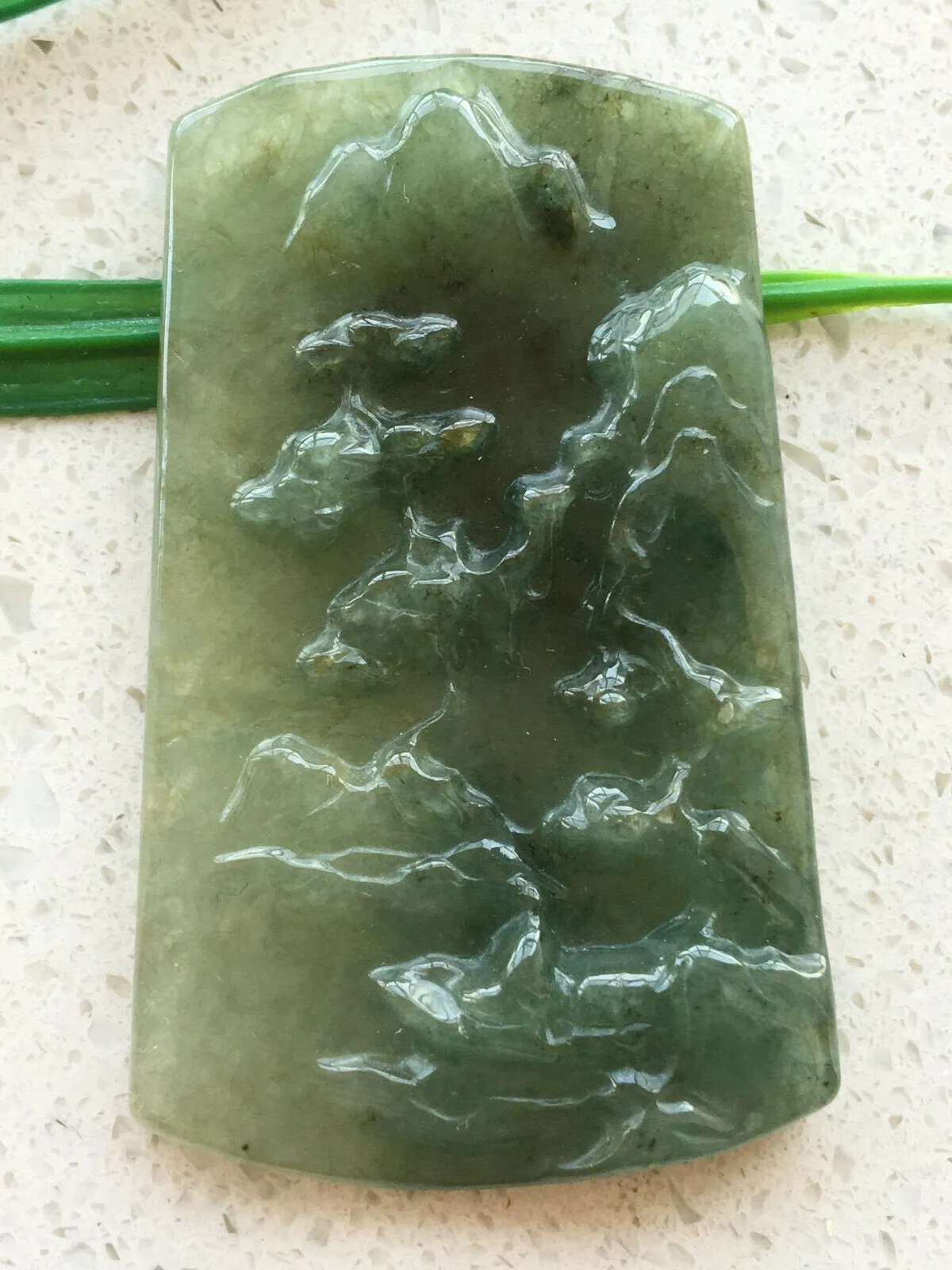 10% OFF- Certified Natural Oily Green Jadeite Emerald A*Jade Handcarved Landscape Pendant X0230