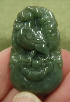 10% OFF- Certified Natural Oily Green Jadeite Emerald A*Jade HandCarved Rooster鸡 Pendant 2633