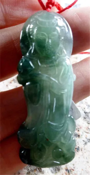 10% OFF- Certified Natural Oily Green Jadeite Emerald Jade Tablet Guanyin Pendant 《Grade A》 4683