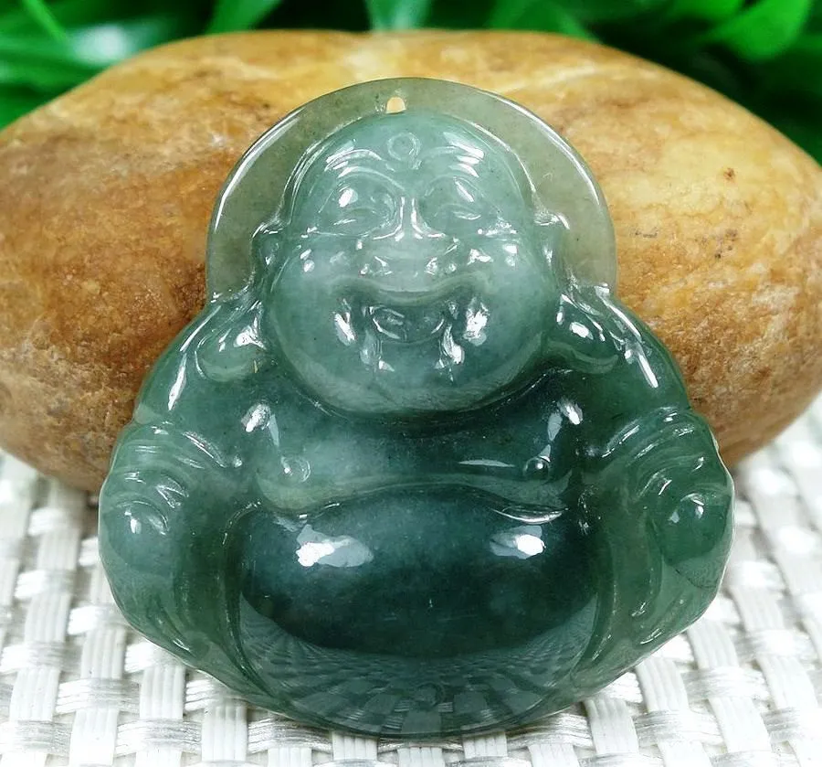 10% OFF- Certified Natural Oily Icy Jadeite Emerald A*Jade HandCarved Buddha Pendant 0714