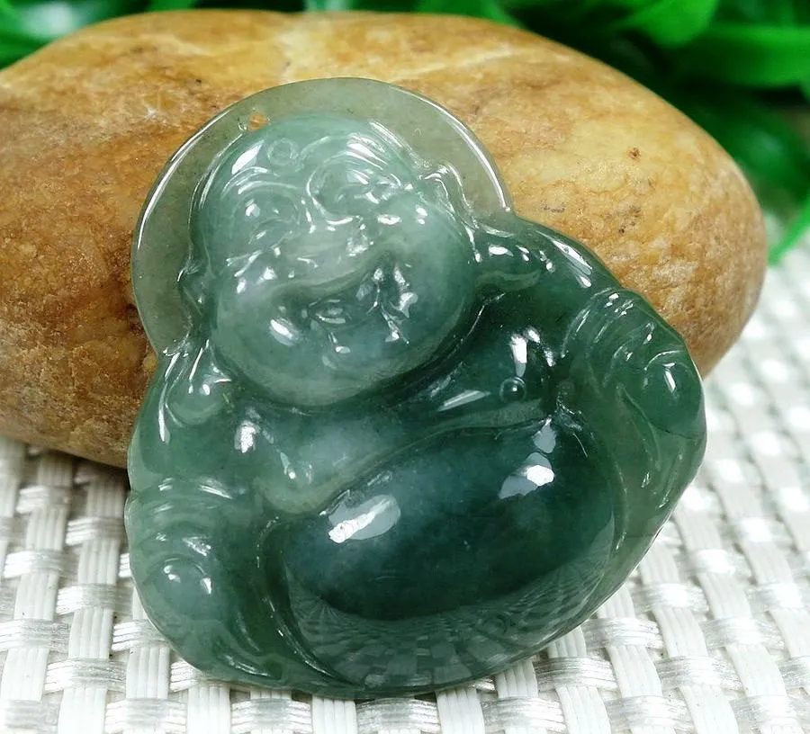 10% OFF- Certified Natural Oily Icy Jadeite Emerald A*Jade HandCarved Buddha Pendant 0714