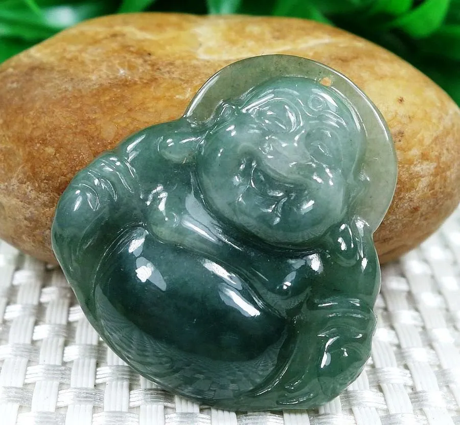 10% OFF- Certified Natural Oily Icy Jadeite Emerald A*Jade HandCarved Buddha Pendant 0714