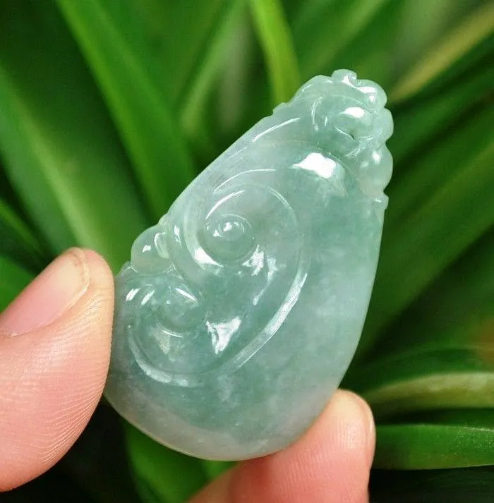 10% OFF- Certified Natural Oily Icy Jadeite Emerald A*Jade HandCarved Dragon-Ruyi Pendant A1940