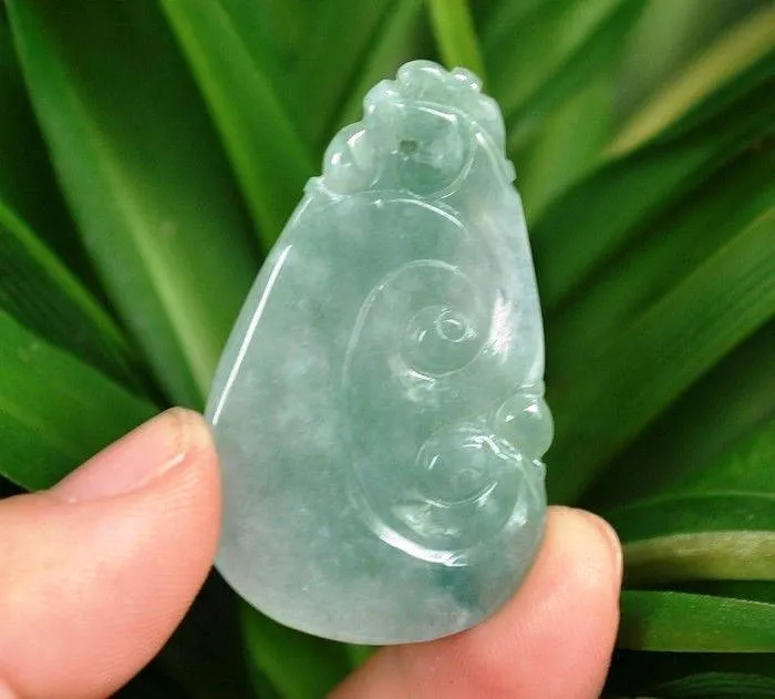 10% OFF- Certified Natural Oily Icy Jadeite Emerald A*Jade HandCarved Dragon-Ruyi Pendant A1940
