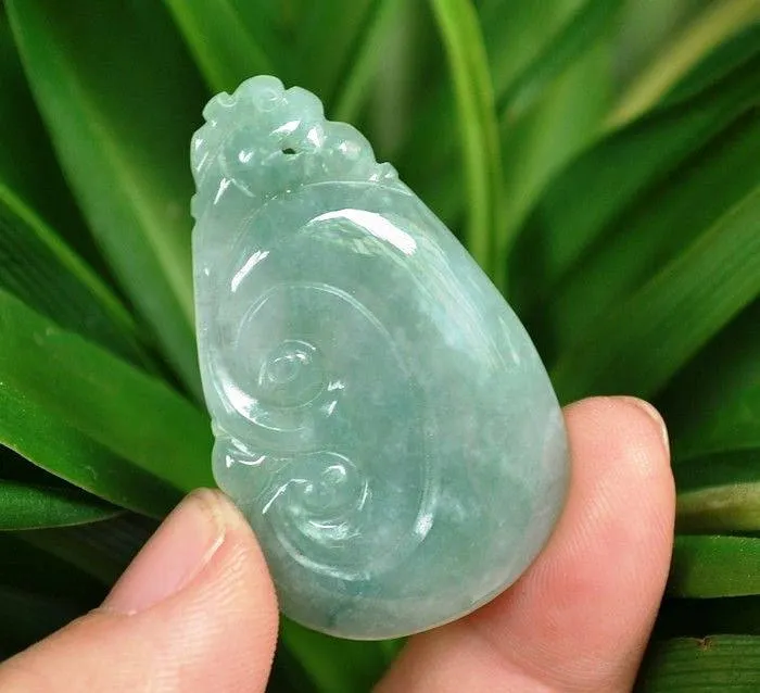 10% OFF- Certified Natural Oily Icy Jadeite Emerald A*Jade HandCarved Dragon-Ruyi Pendant A1940