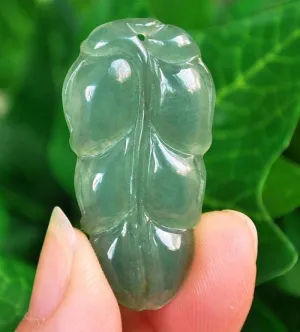 10% OFF- Certified Natural Oily Icy Jadeite Emerald A*Jade HandCarved Leaf Pendant 0539