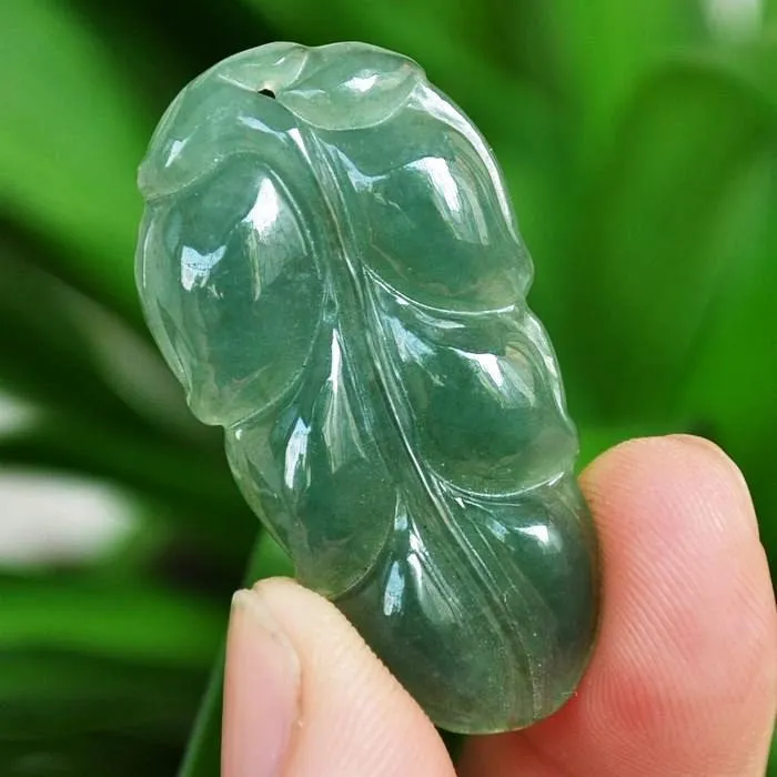 10% OFF- Certified Natural Oily Icy Jadeite Emerald A*Jade HandCarved Leaf Pendant《Grade A》6767