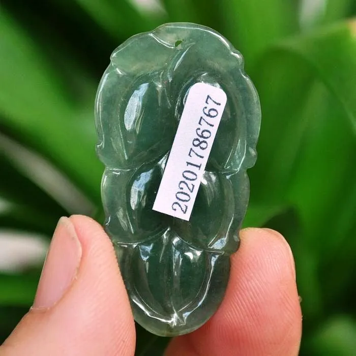 10% OFF- Certified Natural Oily Icy Jadeite Emerald A*Jade HandCarved Leaf Pendant《Grade A》6767