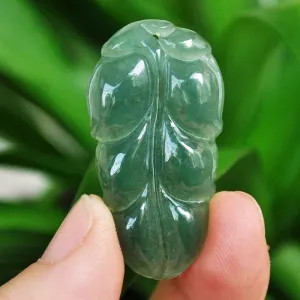 10% OFF- Certified Natural Oily Icy Jadeite Emerald A*Jade HandCarved Leaf Pendant《Grade A》6767