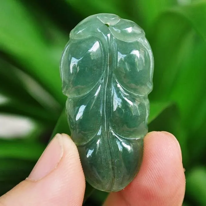 10% OFF- Certified Natural Oily Icy Jadeite Emerald A*Jade HandCarved Leaf Pendant《Grade A》6767