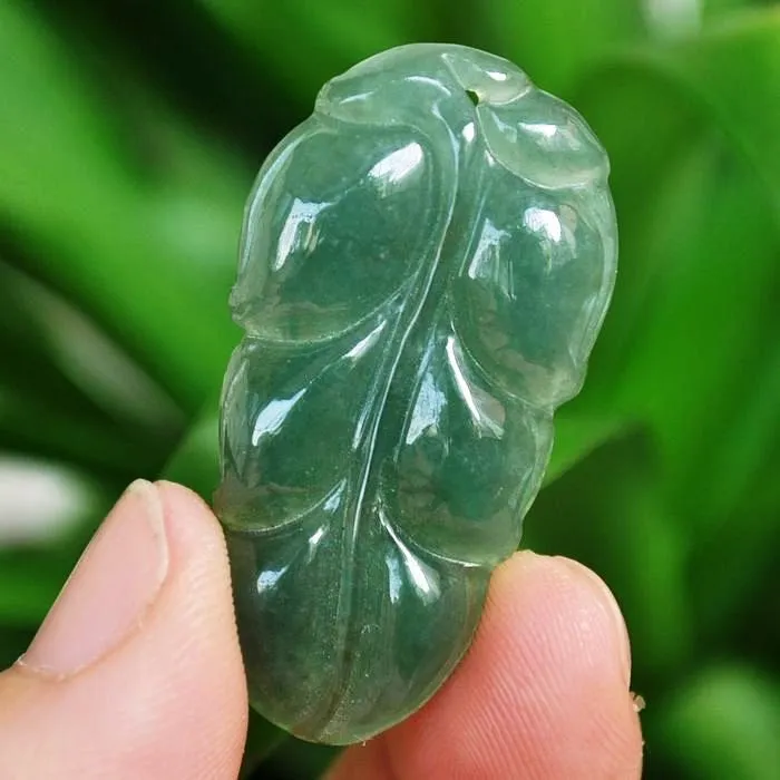 10% OFF- Certified Natural Oily Icy Jadeite Emerald A*Jade HandCarved Leaf Pendant《Grade A》6767