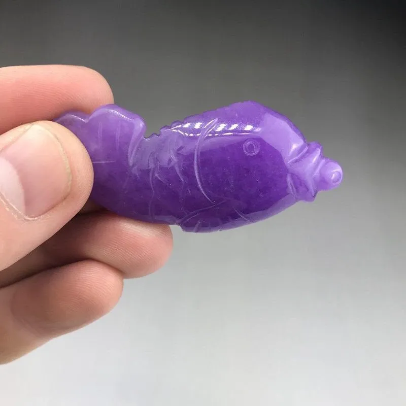 10% OFF- Certified Natural Purple Jadeite Emerald Jade HandCarved Gold Fish Pendant《Grade A》A238