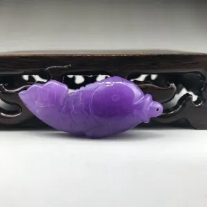 10% OFF- Certified Natural Purple Jadeite Emerald Jade HandCarved Gold Fish Pendant《Grade A》A238