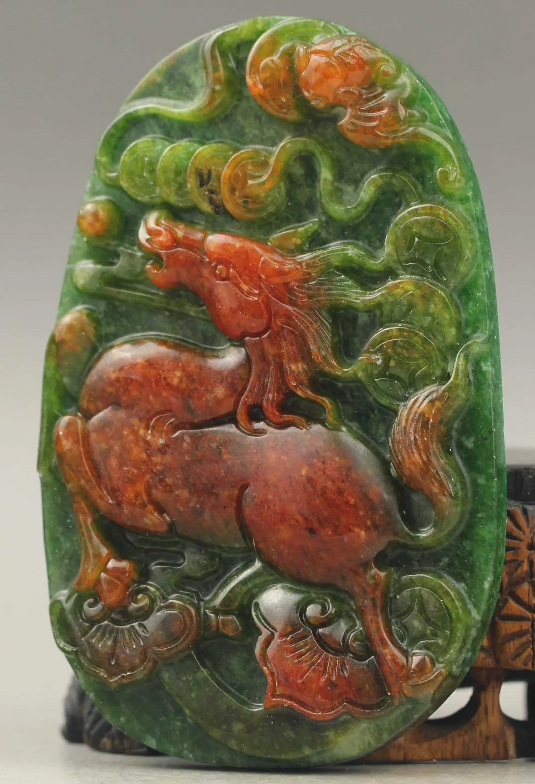 10% OFF- Certified Natural Red and Green Jadeite Emerald Jade Handcarved Horse Pendant《Grade A》NO.C899