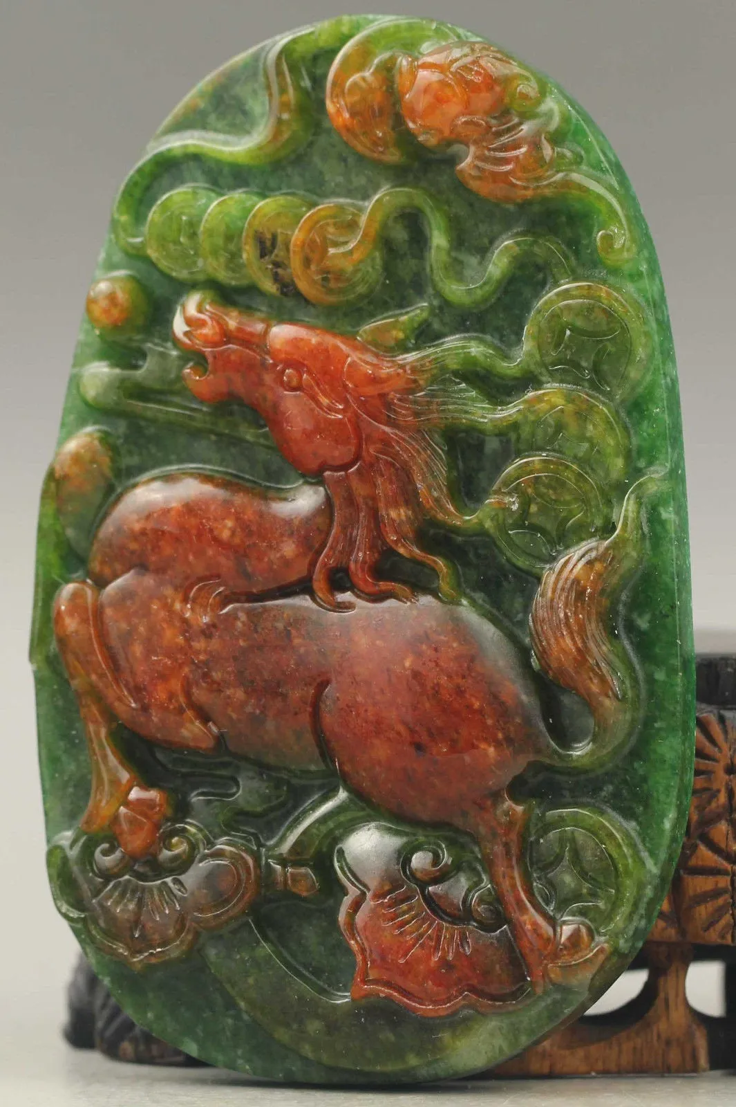 10% OFF- Certified Natural Red and Green Jadeite Emerald Jade Handcarved Horse Pendant《Grade A》NO.C899