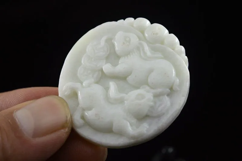10% OFF- Certified Natural White Emerald A*Jade HandCarved Rabbits Pendant A88