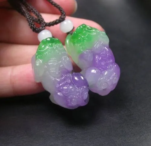 10% OFF on Sales - Certified Natural Jadeite Emerald Jade A Pair-Pixiu Pendants《Grade A》