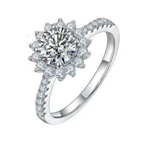 1.0Ct 6.5mm VVS1 Diamond Sun Flower Engagement Ring